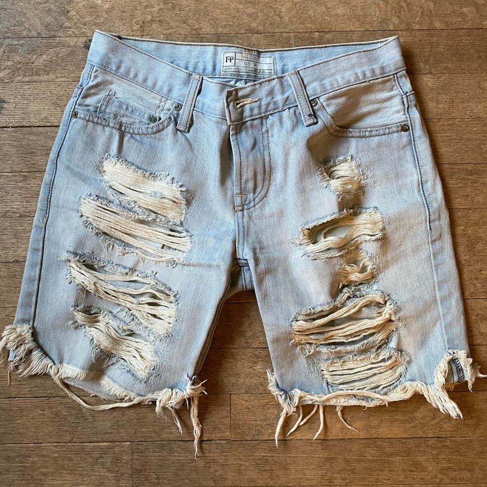Free People Light Wash Long Shorts